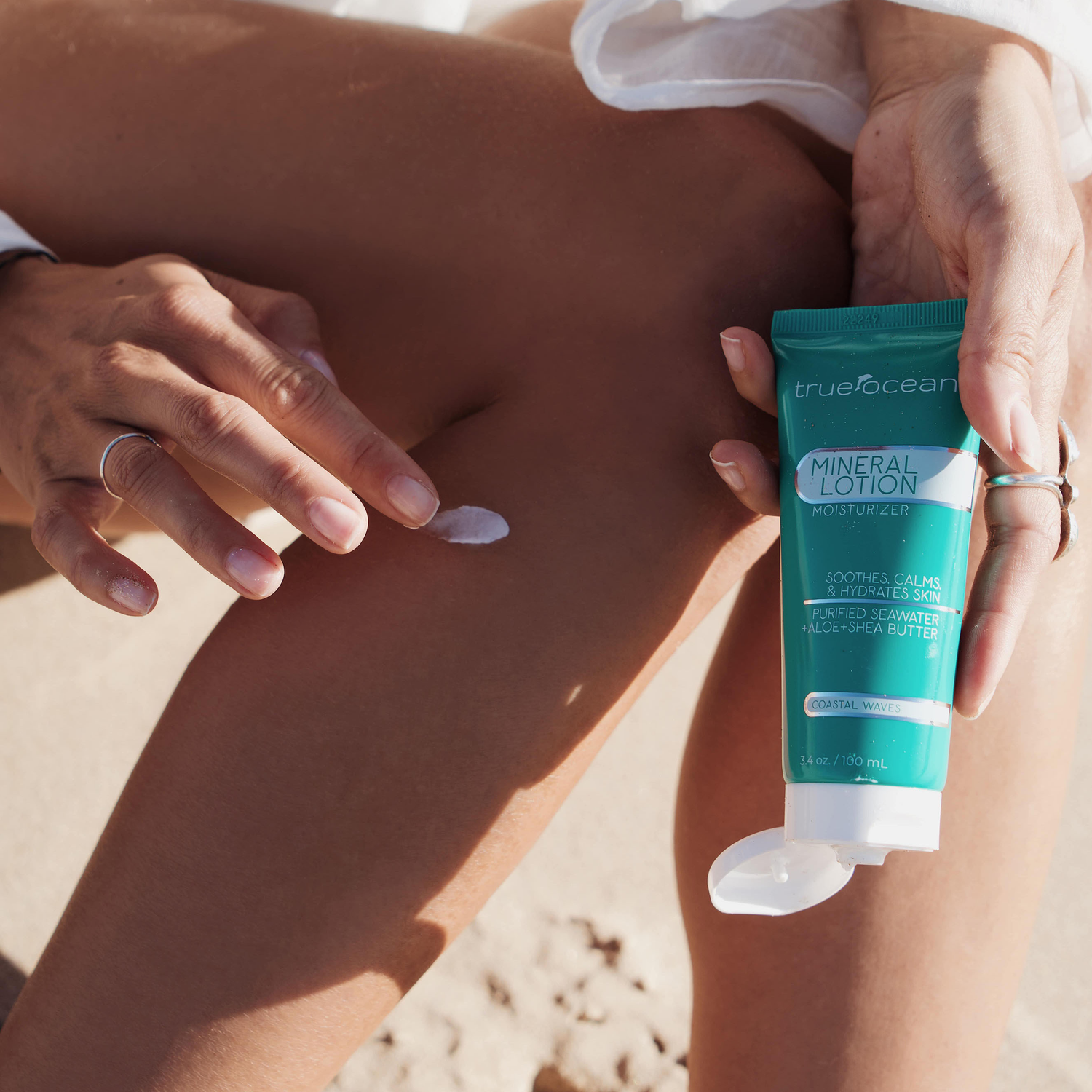 True Ocean Mineral Lotion contains ocean water, cucumber, aloe and shea butter.